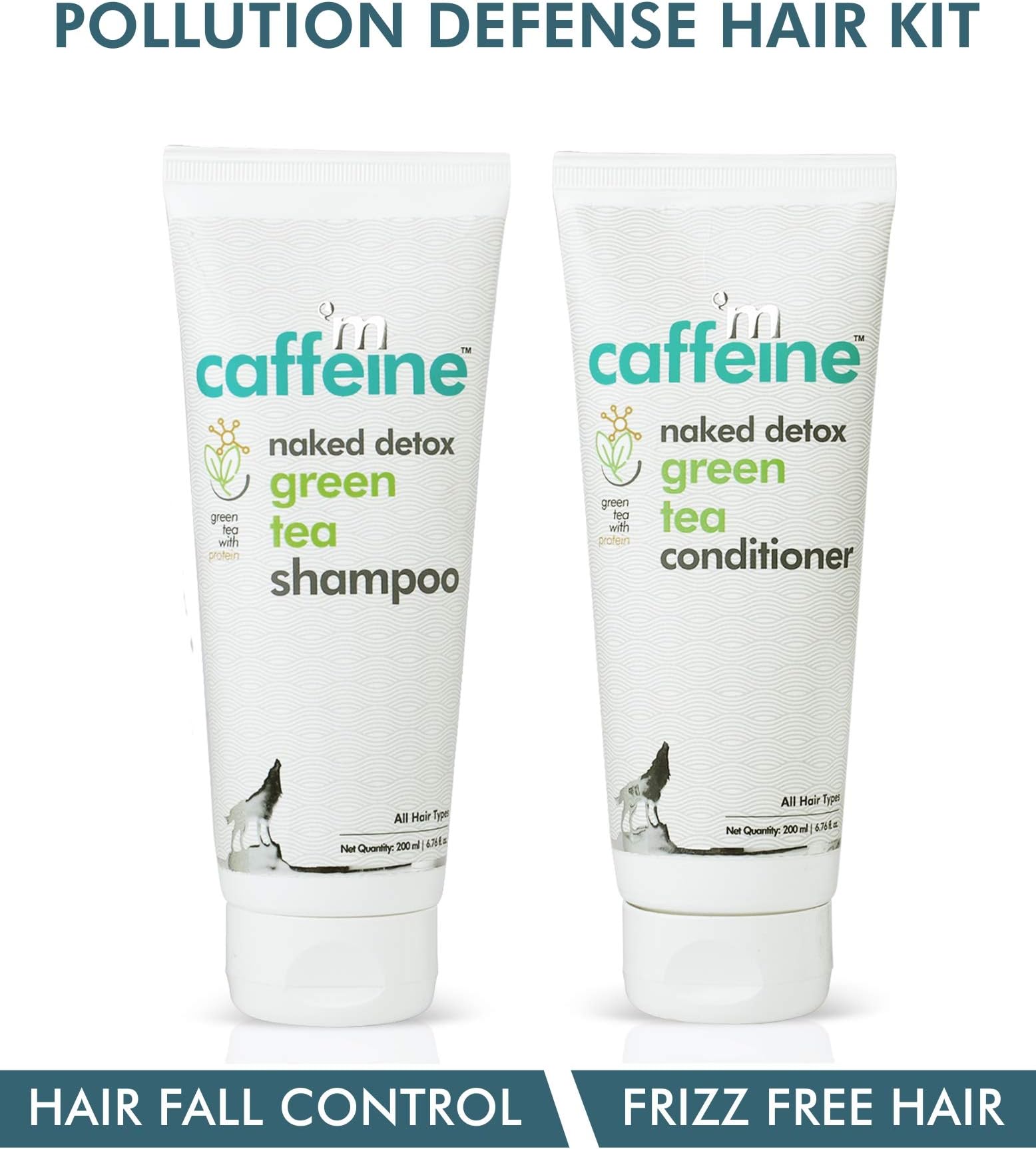 mCaffeine Pollution Defense Hair Kit | Hair Fall Control, Frizz Free Hair | Shampoo, Conditioner | All Hair | SLS & Silicone Free