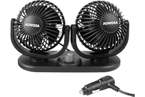 AOWOSA 12V Car Fans Cooling Air Fan Powerful Dashboard Electric Dual Car Fan Cigarette Lighter Low Noise 360 Degree Rotatable for Truck Vehicle Boat Van SUV RV