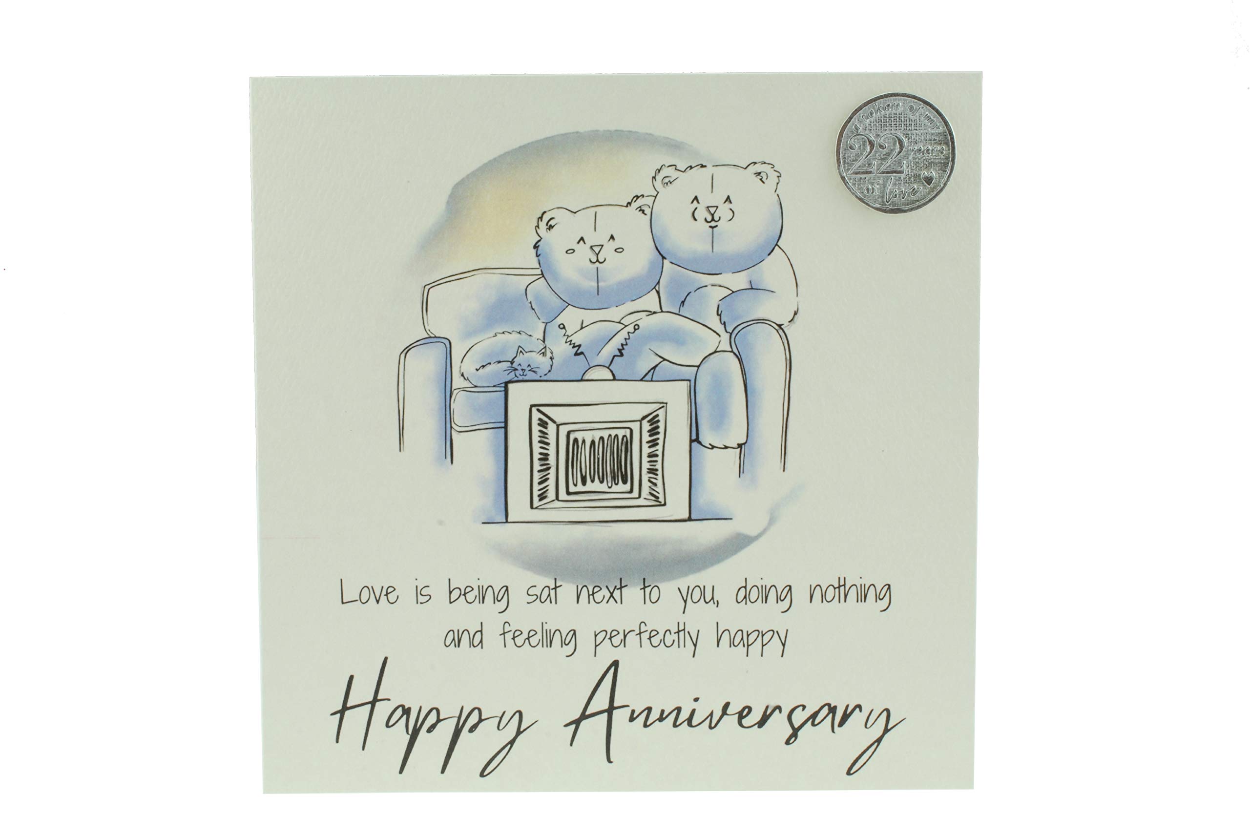 Cute 22nd Anniversary Card, Relaxed Bears – Free Metal 22nd Anniversary Love Token Gift (gc-annitv22)