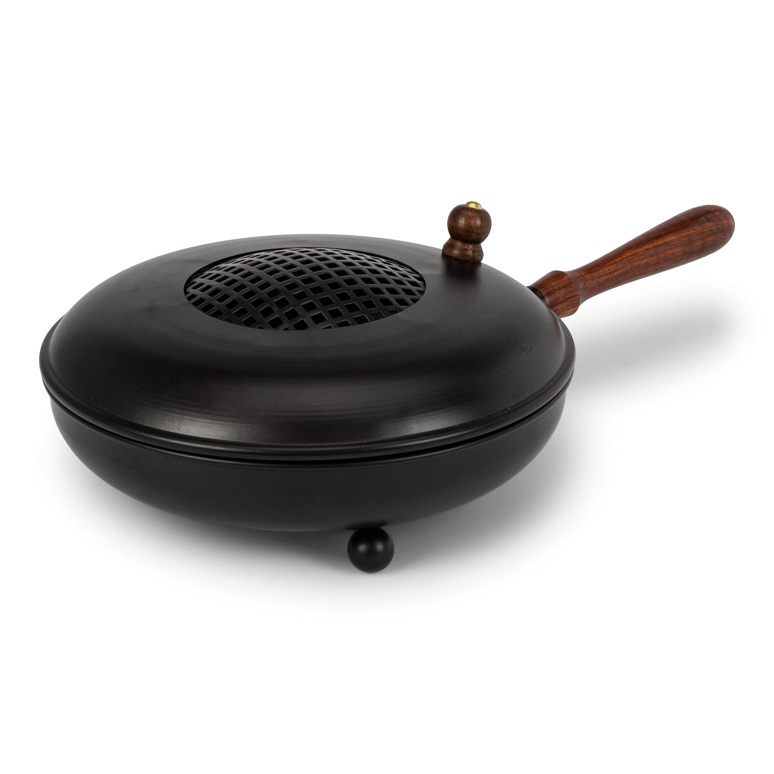 NKlaus smoking pan large, black w. wooden handle, removable lid 40x22,5x10,5 Ø22cm