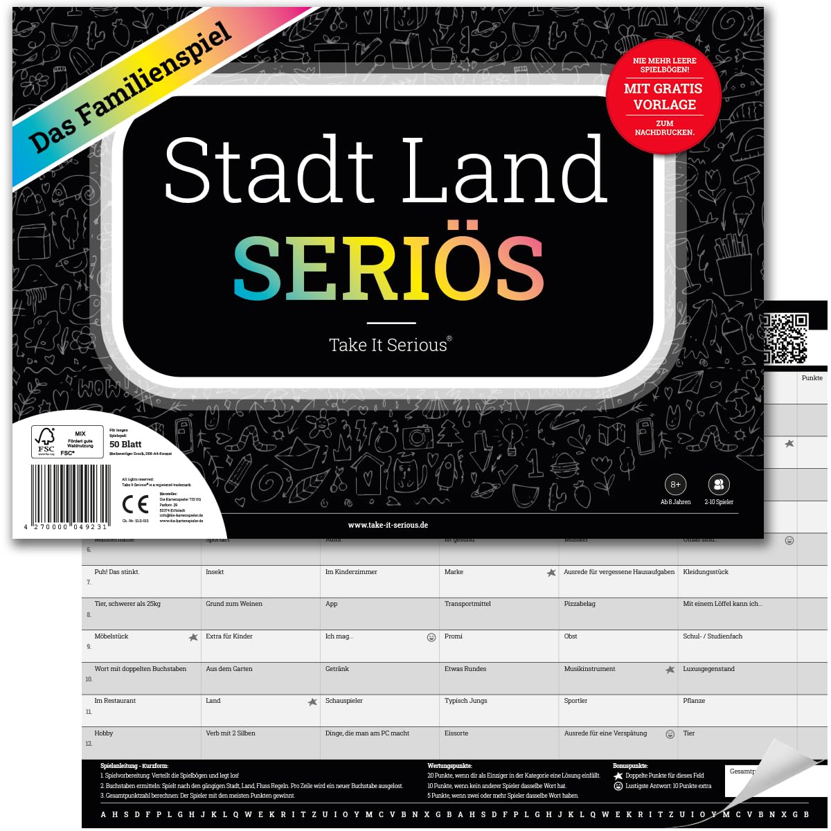 Take It Serious - City Country Serious The City Country River Family Game With 72 fun categories Family fun for teenagers and adults 50 pages in DIN A4 pad