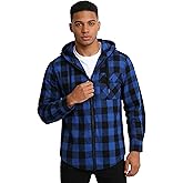 Hooded Flannel Shirt for Men Spring Casual Zip Up Plaid Hoodie Stylish Long Sleeve Plaid Shirts with Pocket