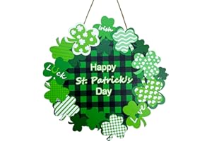 SCOOYEEES St Patrick's Day Wreath Door Sign Wooden Wreath Shamrocks Ornament Door Welcome Decor Hanging Wood Green Lucky Decoration for Farmhouse Front Door Porch Wall Home Spring Truck