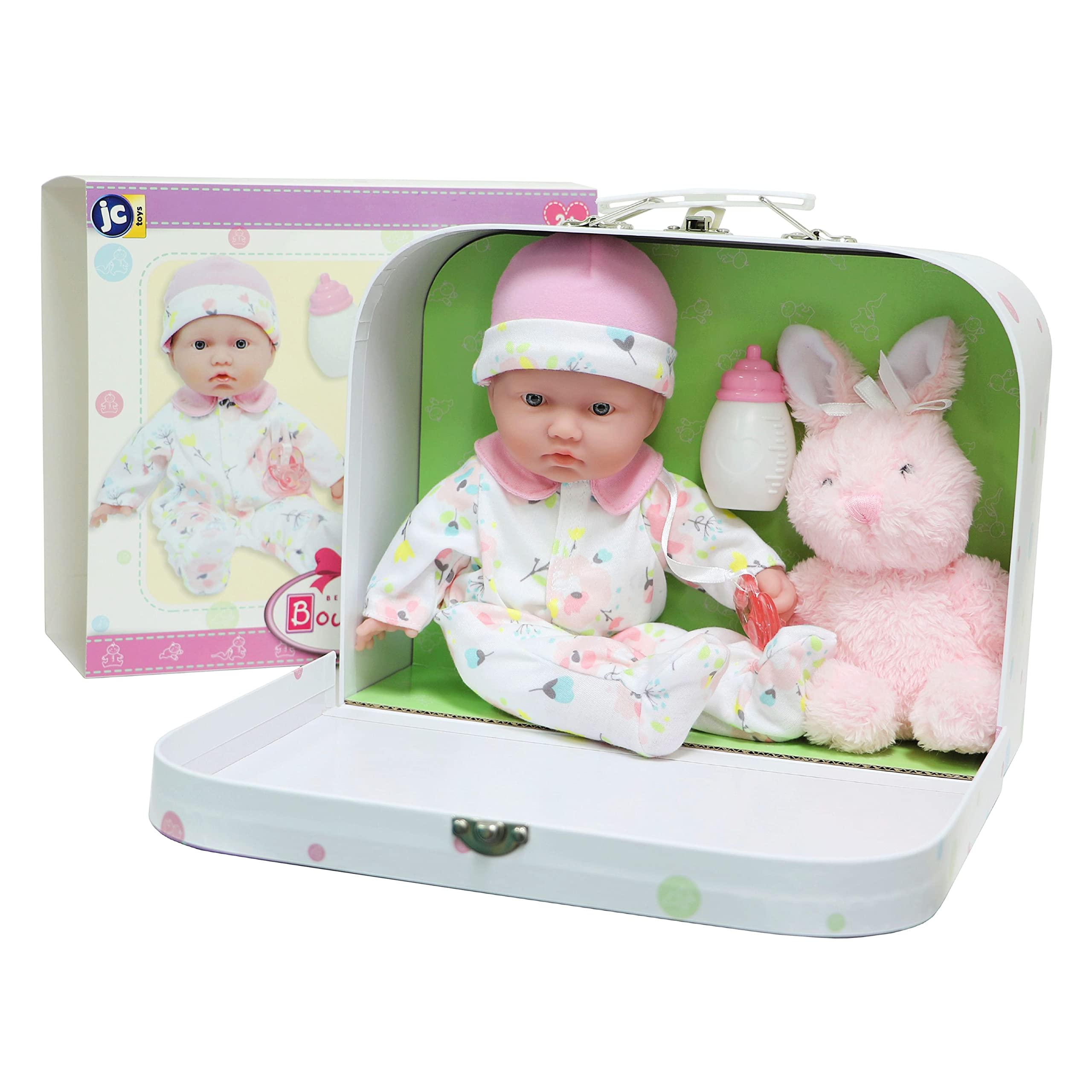 Photo 1 of ***MISSING BUNNY AND BOTTLE/CASE HAS TEARS ON CORNERS**JC Toys - La Baby Travel Case Gift Set| Caucasian 11-inch Small Soft Body Baby Doll | Washable | Cute Outfit, Bottle, Pacifier & Plush Bunny | for Children 12 Months +, Pink