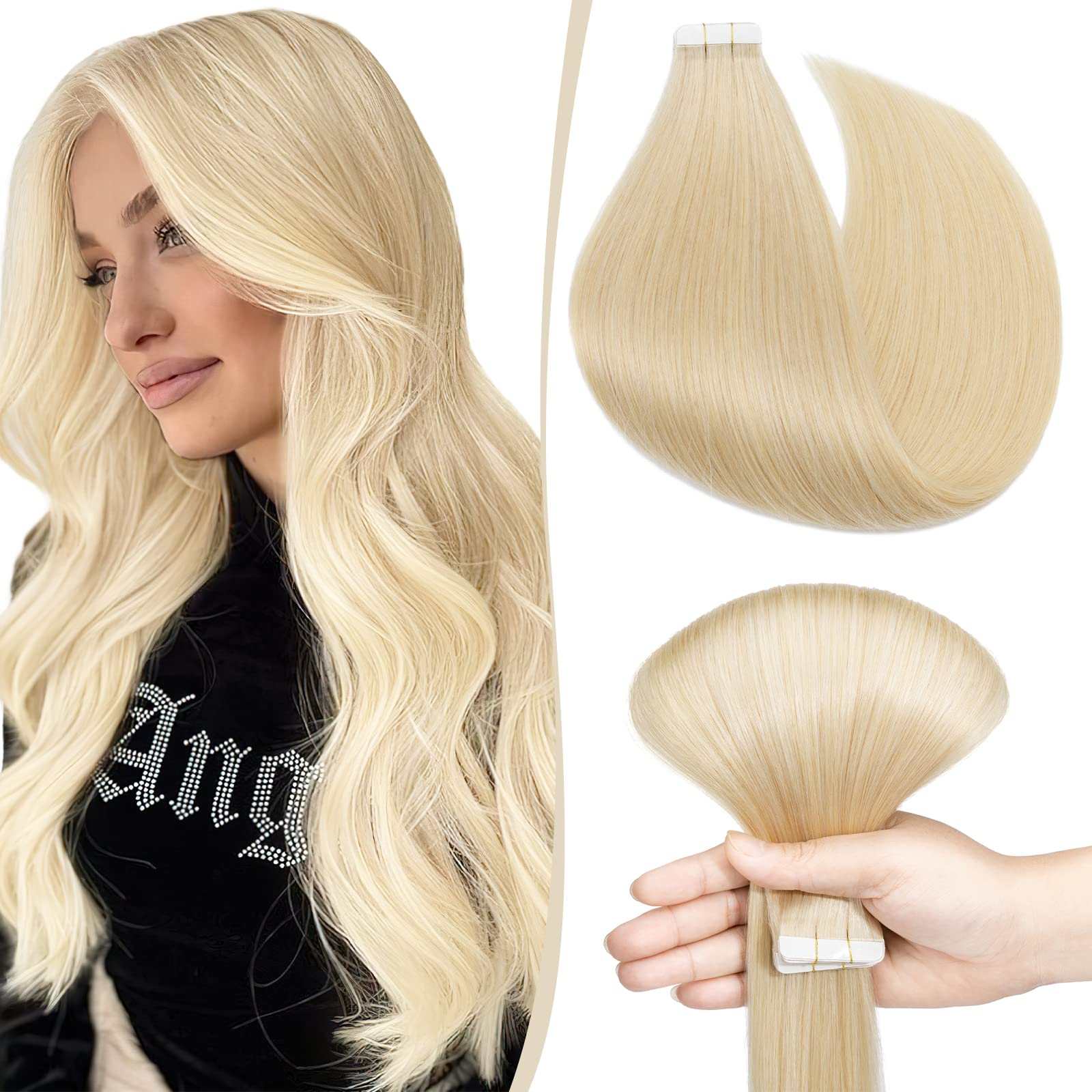 14 inch SEGO Tape in Hair Extensions Human Hair [10PCS*2g] #613 Bleach Blonde 100% Remy Real Hair Pieces for Women Invisible Skin Weft Straight (20g) — image 1