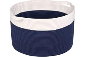 Zilink Extra Large Blanket Basket for Living Room 21.7" x 13.8" Decorative Rope Woven Baskets for Storage Comforter Rope Basket with Handles for Blankets, Toys Organizer