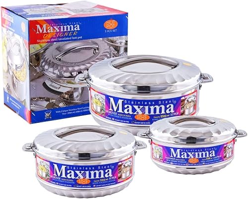 Maxima Stainless Steel Insulated Hot Pot | 3 Pcs Set (3500 mL, 5000 mL ...