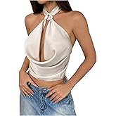 RoseSeek Women's Tie Backless Halter Top Knot Draped Neck Sleeveless Crop Tops Going Out Outfits