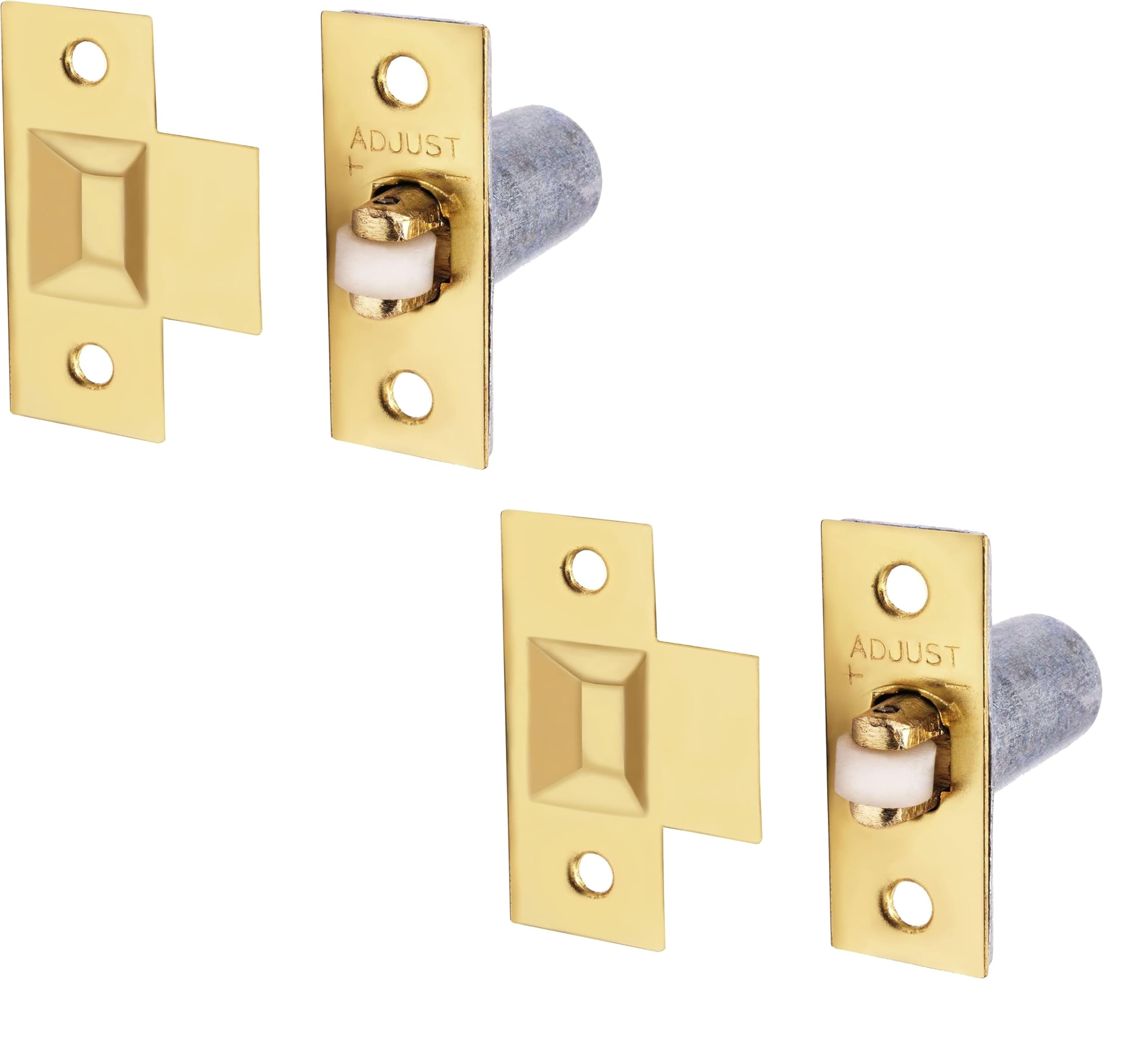 Pack of 2 Adjustable Roller Catch Spring Loaded Latch Lock for Internal Doors | Brass Plated