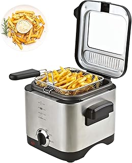 Friteuse 1,5 Liter Fritöse inklusive Filter 900 Watt Fritteuse EDELSTAHL für Pommes, Fischstäbchen kompakt klein vegetarisches und veganes Kochen mit Öl oder Fett