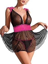 Lilosy Sexy Polka Dots Mesh Sheer Babydoll Chemise