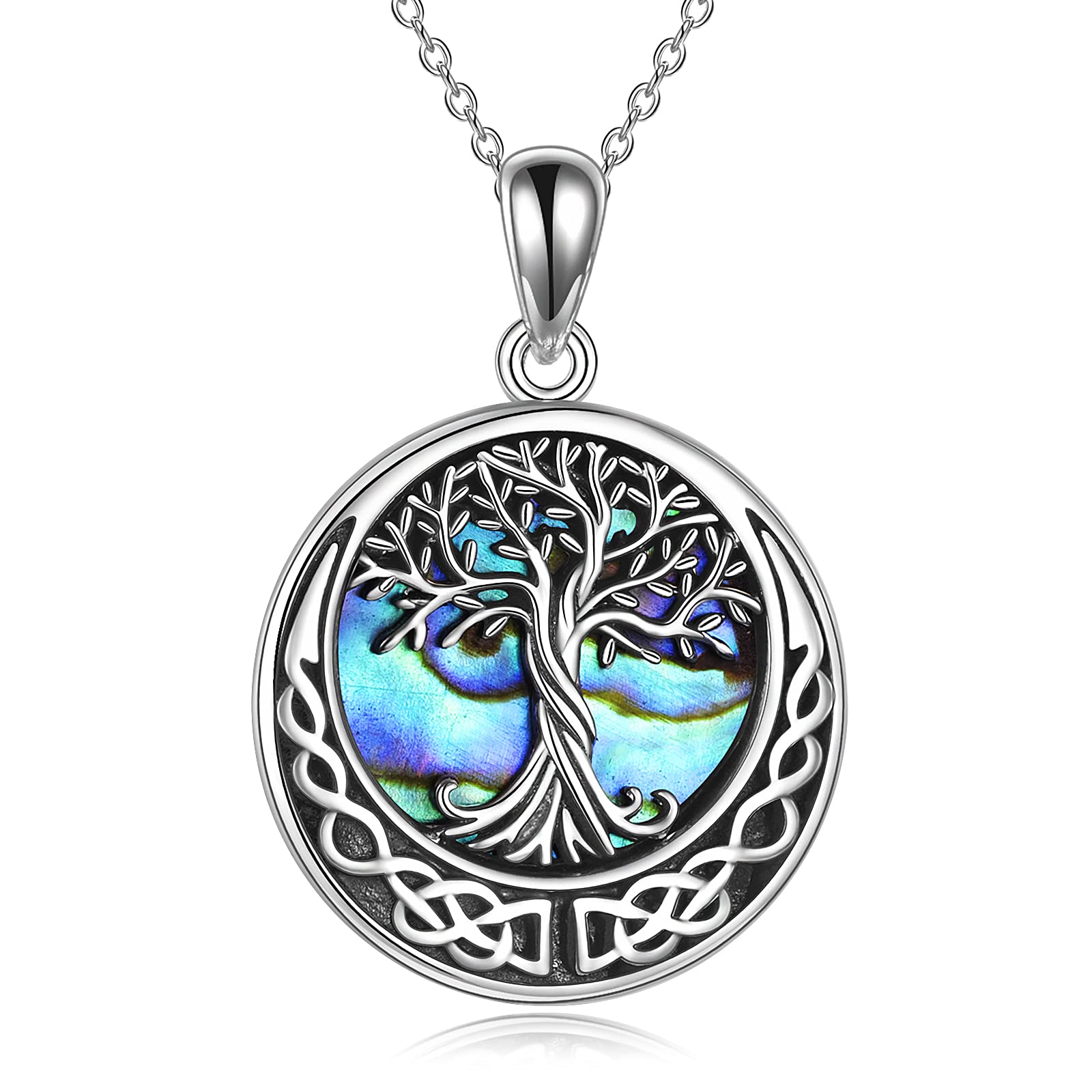 YAFEINI Tree of Life Necklace 925 Sterling Silver Abalone Shell Celtic Knot Pendant Necklace for Women