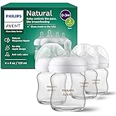 Philips Avent Natural Glass Baby Bottles, Slow Flow, 4 oz, BPA-Free, 4-Pack | Combo Feeding, Baby-Paced Milk Flow, Premium Borosilicate Glass, Easy Sterilizing, Fridge Storage, Slow Flow 2