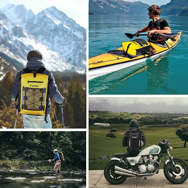 OYIQAR WATERPROOF DRY BAG BACKPACK HEAVY DUTY HIKING BACKPACK ROLL TOP CLOSURE WATERPROOF BAG WATERPROOF PADDED DRY BAG WITH IPX8 WATERPROOF PHONE CASE – DRY BAG FOR HIKING, KAYAKING (YELLOW, 25L)