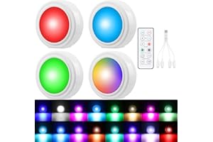 LYCARESUN 4 Pcs Wireless Interior Car Led Lights with Remote Control, 16 Colors USB Rechargeable, Magnetic Touch Ambient Led Lights for Decor