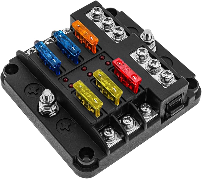 KAOLALI Fuse Box 6/12 Way with LED Indicator Damp-Proof Cover 12V Boat