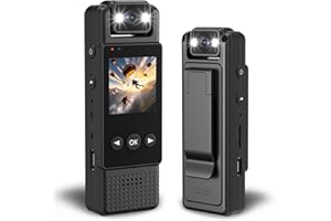 POETELE-R Mini Body Camera Wearable HD1080P Body Mounted Video Camera 180° Rotating Lens Motion Detection Auxiliary Night Lights 6HR Battery Body Cam for Sports Personal Security Police Law Enforcement