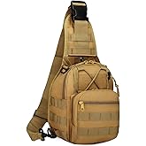 J.SH Tactical Sling Bag 4-in-1 Tactical Backpack Men's Military Crossbody Bag Features Hidden Storage Pockets EDC Backpack for Hiking, Cycling, and Running - Khaki
