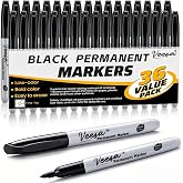 VEESA Permanent Markers Fine Tip, 36 Pack Black Markers for Office | Waterproof, Smear-Proof, Quick-Drying
