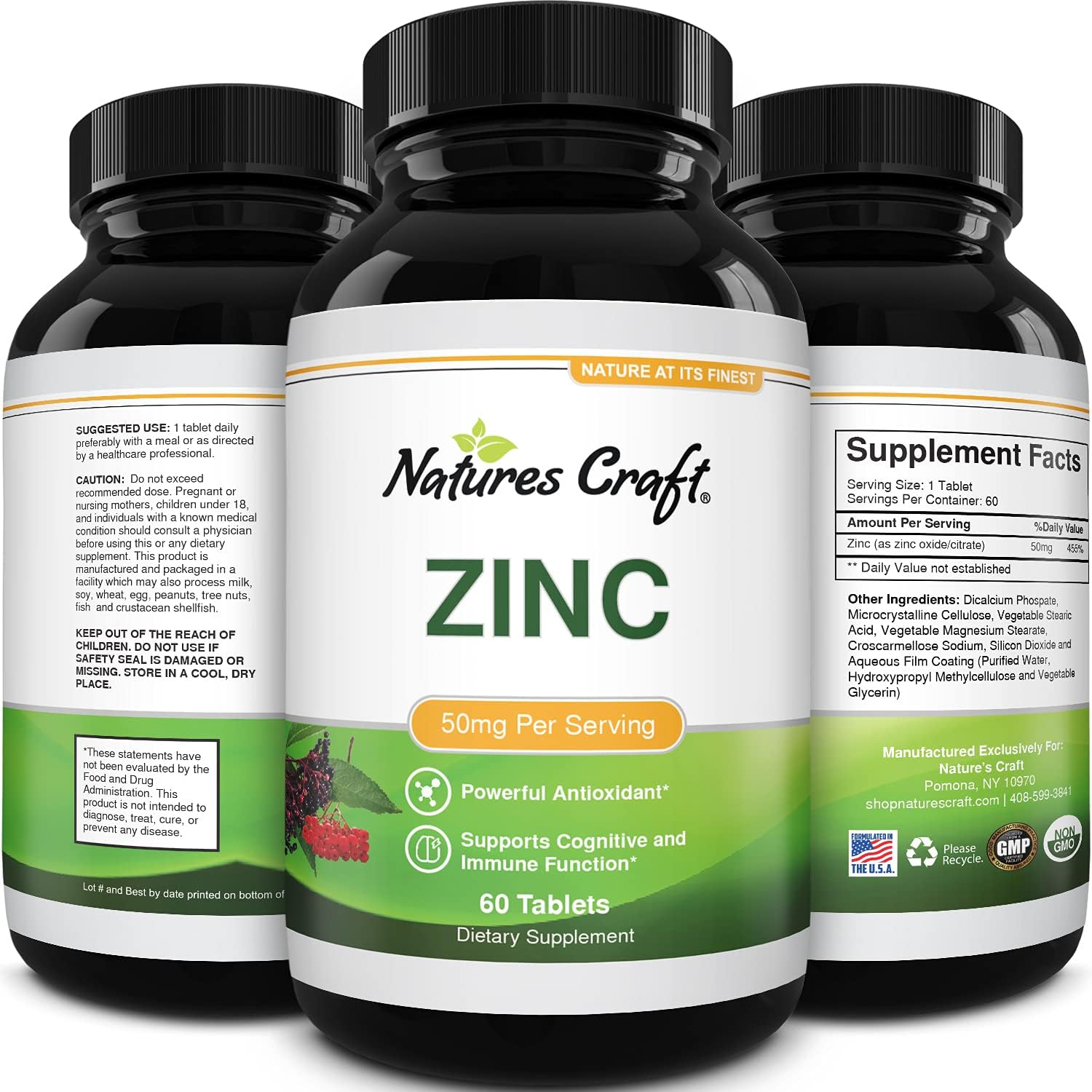 Pure Zinc Supplement 50 mg - Zinc Immune System Booster and Natural Zinc Supplement for Mood Boost Heart Health Brain Support with Hair Skin and Nails Vitamins - Zinc 50mg Immune Support Supplement: Health & Personal Care