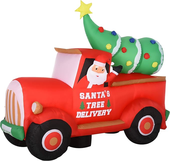 5.9Ft Christmas Inflatables Santa on Red Truck with Tree Air