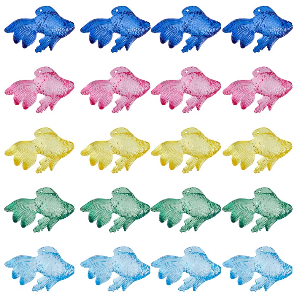 SUNNYCLUE 1 Box 36 Pcs 6 Colors Goldfish Charms Bulk Acrylic Fish Charms Bulk Plastic Colorful Cute Transparent Fishes Summer Ocean Sea River Animal Charms for Jewellery Making Necklace Bracelet