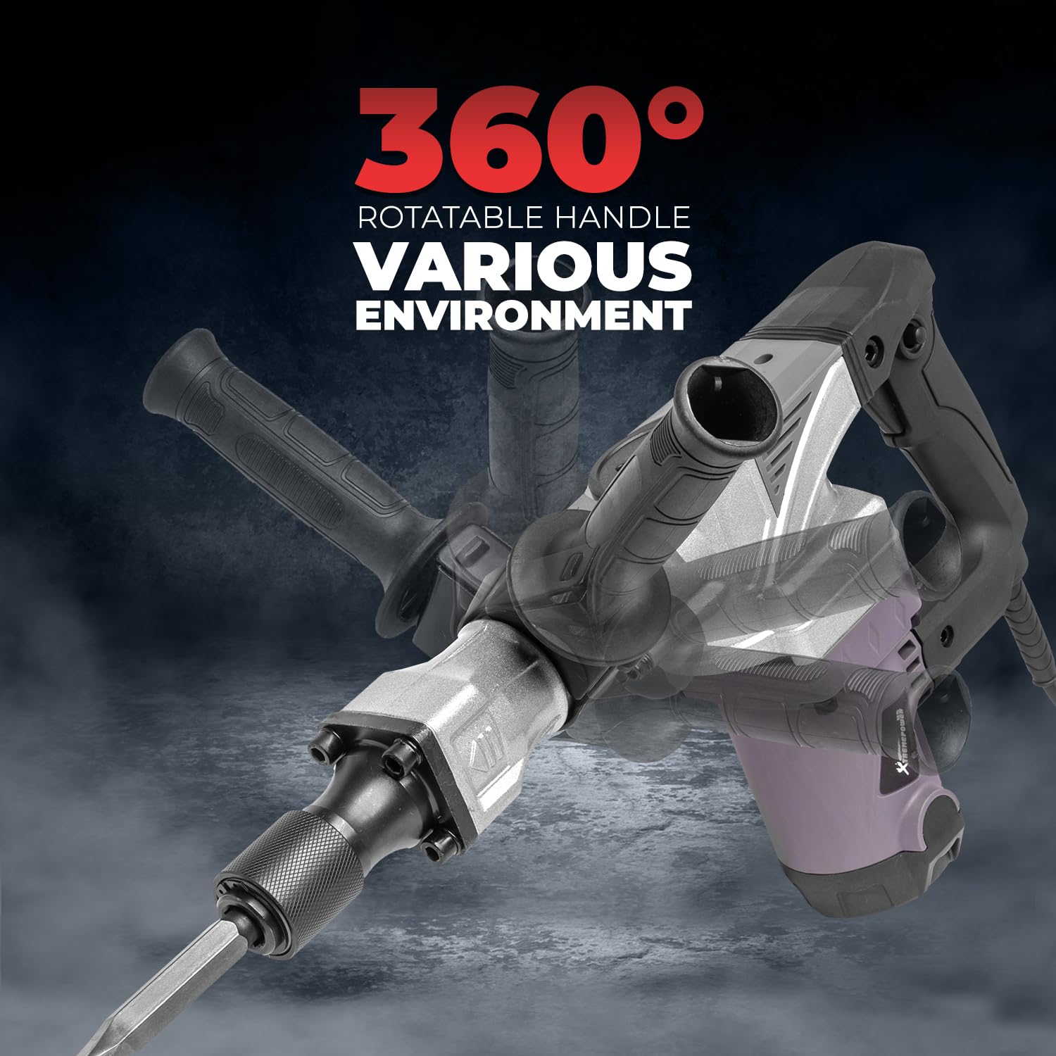 XtremepowerUS 1400W Demolition Electric Jack Hammer Point & Flat Chisel Bits Set 3000 BPM Construction Concrete Breaker Punch Chipping Carrying Case