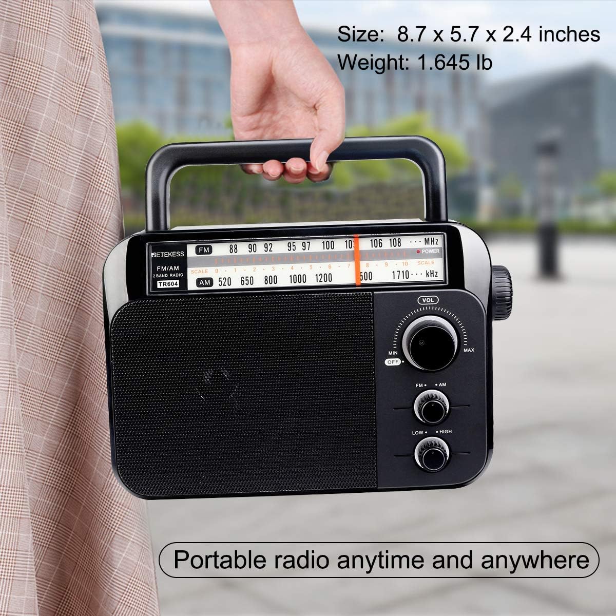 Retekess TR604 AM FM Radio Portable Transistor Analog Radio with 3.5mm Earphone Jack Battery Operated by 3 D Cell Batteries or AC Power(Black): Home Audio & Theater