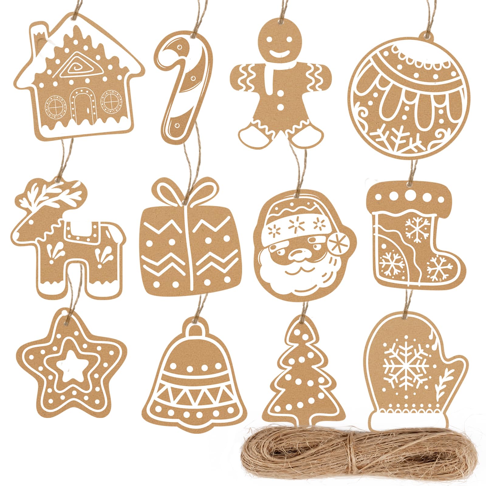 Hopton 120Pcs Brown Kraft Tags with String, Uncoated Cardboard Labels for Presents, Trees, Gifts