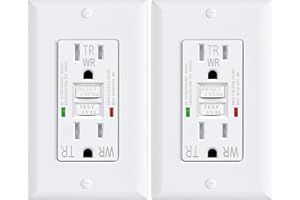 HEERJUS 2 Pack GFCI Outlet 15 Amp GFI Electrical Outlet Outdoor Weather Proof (WR) Tamper Resistant(TR) Self-Test GFI Receptacles with LED Indicator Decoration Wall Plates White