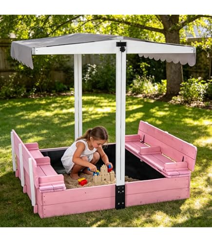 Amazon.com: Sandbox for Kids with Adjustable Canopy, Wooden Sand