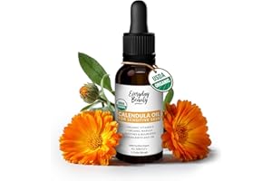 EVERYDAY BEAUTY HELPING YOU FEEL BEAUTIFUL INSIDE AND OUT Organic Calendula Oil For Sensitive Skin - USDA Certified 100% Natural Plant Based, Lightweight & Unscented Gentle Soothing Oil For Sensitive Skin - For Face, Skin & All Over - 1 Fl Oz Glass & Dropper