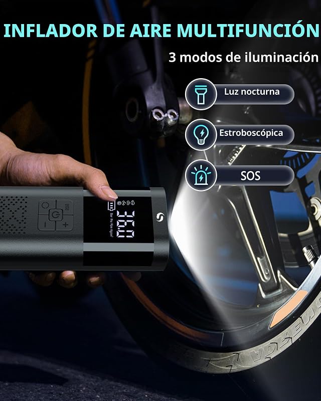 Compressor de ar portátil, insuflador de rodas de carro, compressor de ar mini com manómetro, insuflador elétrico de 150 PSI, acessórios para automóveis, com luz LED para bola de bicicleta de motocicleta — foto 4 de 7