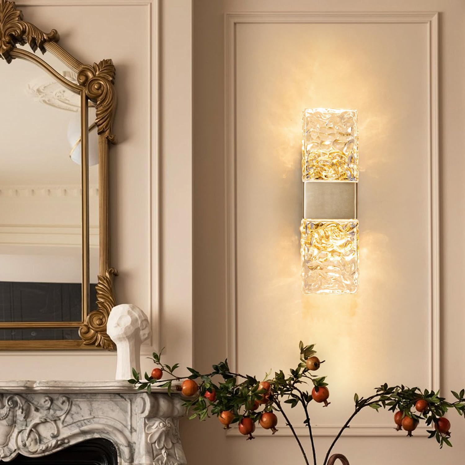 zhxinashu Gold LED Wall Lights, Light Luxury Crystal Wall Sconce, Modern Wall Lamp for Living Room Bedroom Bedside Hallway(Warm Light)