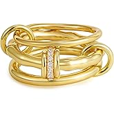 SLOONG Gold Stackable Rings for Women Non Tarnish, Dainty 18K Gold Plated Cubic Zirconia Rings, Silver Rose Gold Rings Set, Multi Ring Mixed Metals Stackable Ring Set for Women