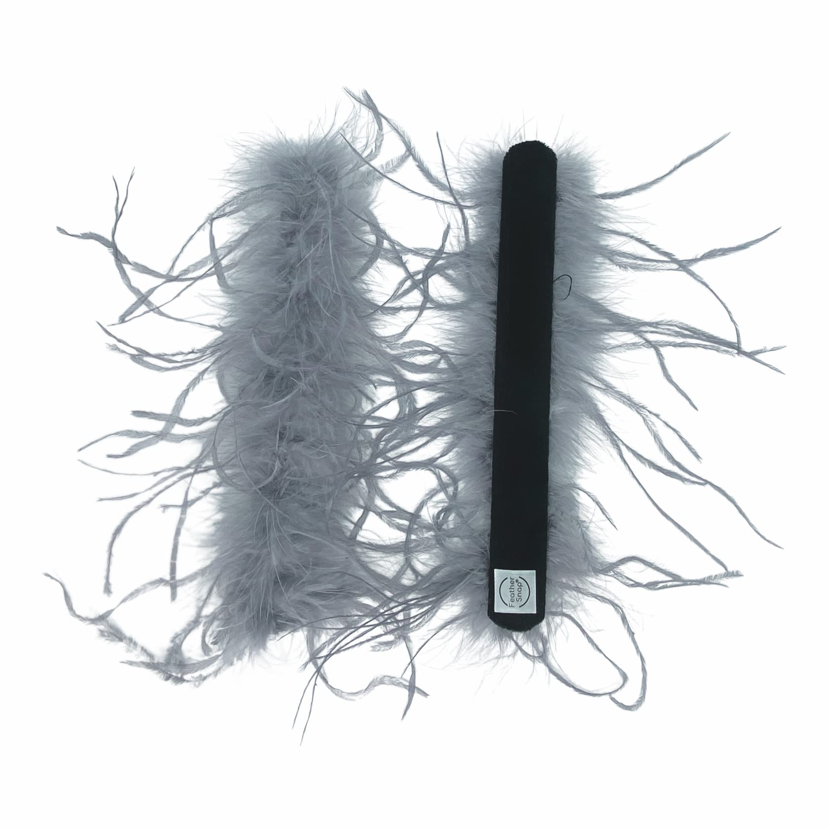 Feather Snap Pair of Original Bands Bracelets - Full Volume - Large & Fluffy Size Cuffs (Light Grey)