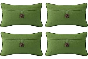 Supdurplus Outdoor Decorative Pillows with Coconut Button Pack of 4, 20" x 12" Outdoor Pillow Set for Couch Bed Throw Patio Sofa, Grass Green