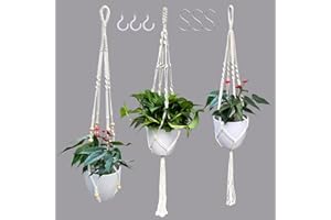 WIWUE GUO 3 Pack Macrame Plant Hanger, Indoor Hanging Planter Basket with Wood Beads and 3 Hooks, Different Size for Boho Indoor Outdoor Home Decor, Lvory(POTS NOT Included)