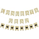 FHGG Congrats Grad Banner Gold Glitter Graduation Party Banner Garland Grad Congrats Class of 2025 High School Graduation Party & Decor