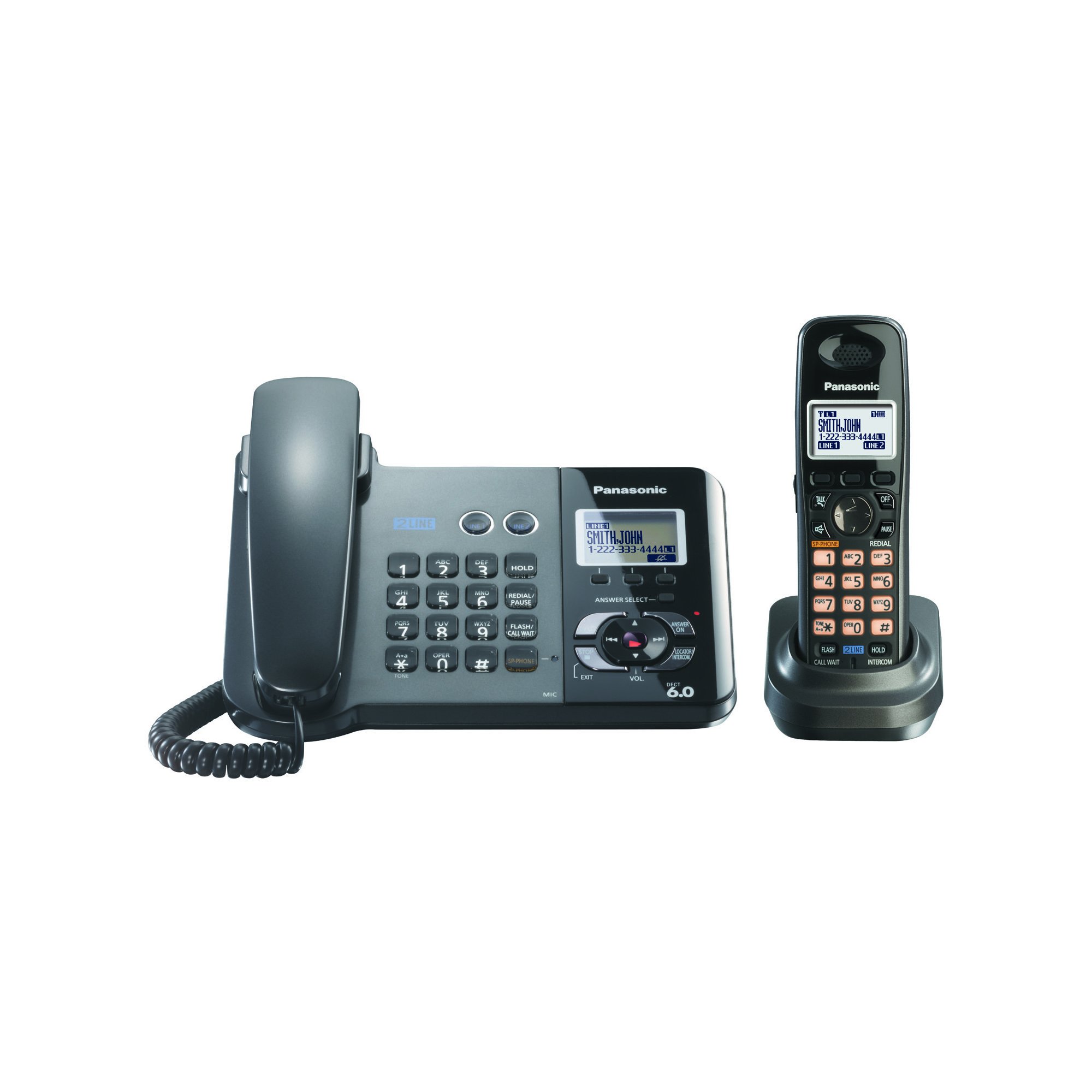 Panasonic KXTG9391T 2Line Corded/Cordless Phone, Metallic Black, 1 Handset Buy Online in