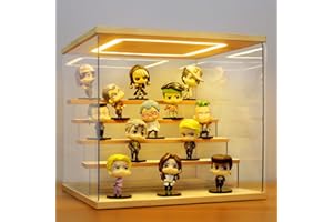 AZEYN Clear Acrylic Display Case with Light , 5 Tier Display Box Stand Assembly Dustproof Protection Showcase for Collectibles Action Figures (12.6×12.2×11.8in; 32×31×30cm)