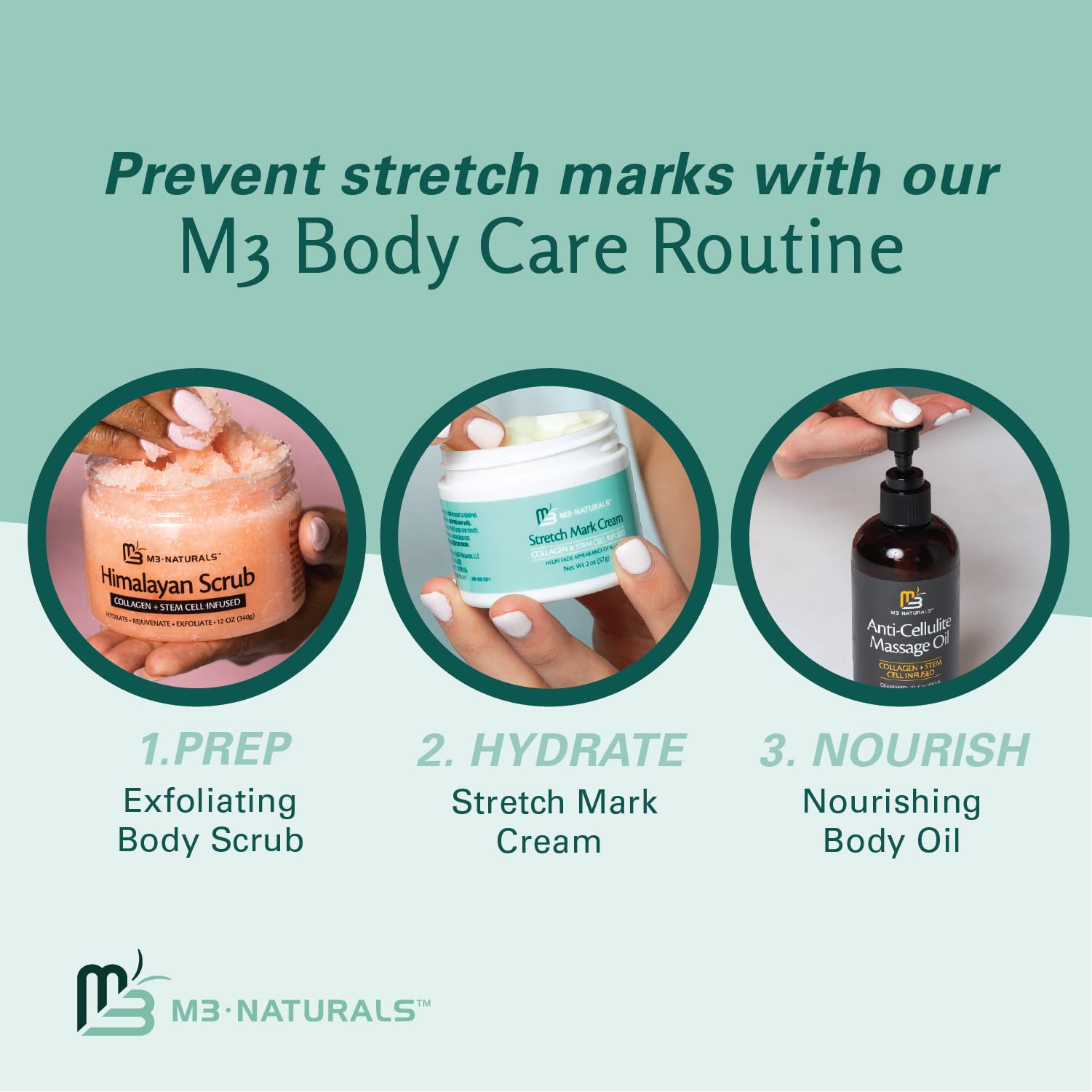 Stretch Mark Cream Infused with Collagen & Stem Cell Maternity Skincare Oil Removes Stretch Mark Prevention & Scar Remover Lotion Green Tea Extract & Raspberry Ketones, 2oz by M3 Naturals