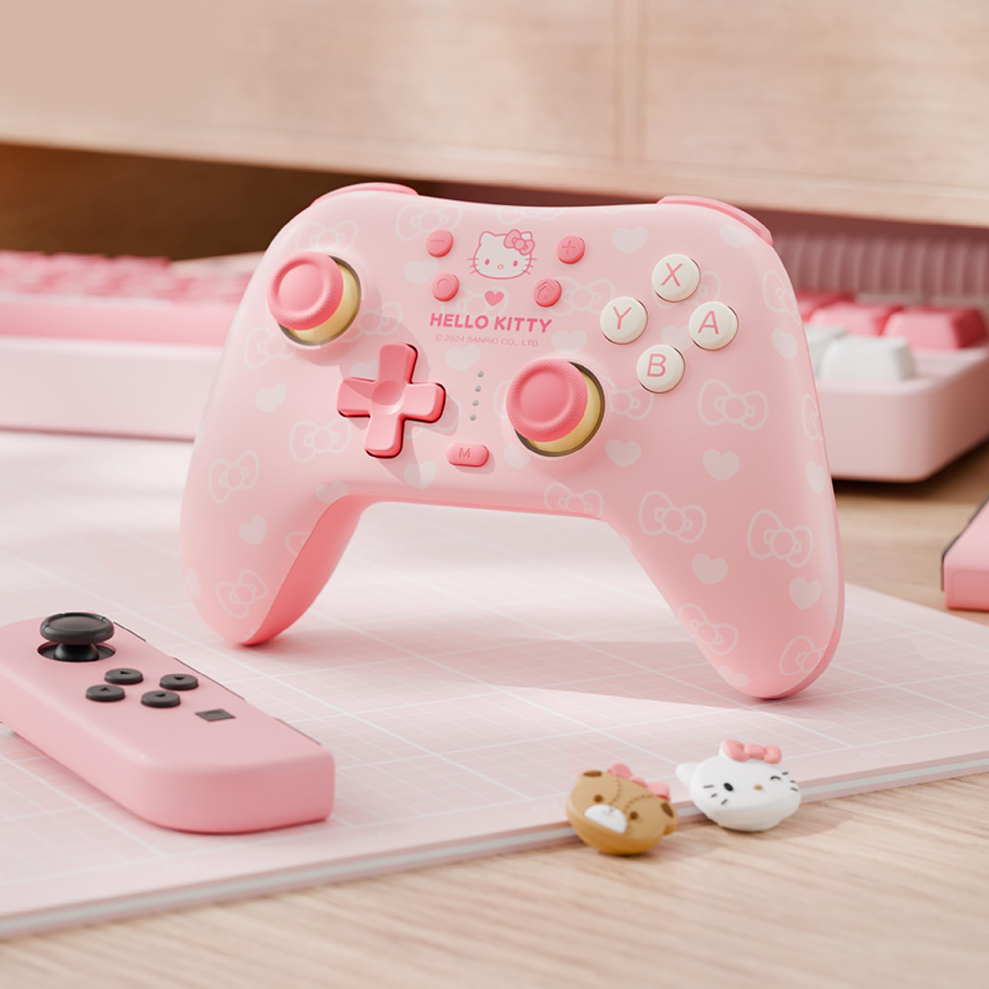 Kuitmor Pink Switch Controller,Hello Kitty Hall Effect Controllers Wireless for Switch 2/1/OLED/Lite,PC,Android,iOS | Bluetooth + Wired,1000mAh Battery,6-Axis Gyro,Dual Vibration,RGB Breathing Light