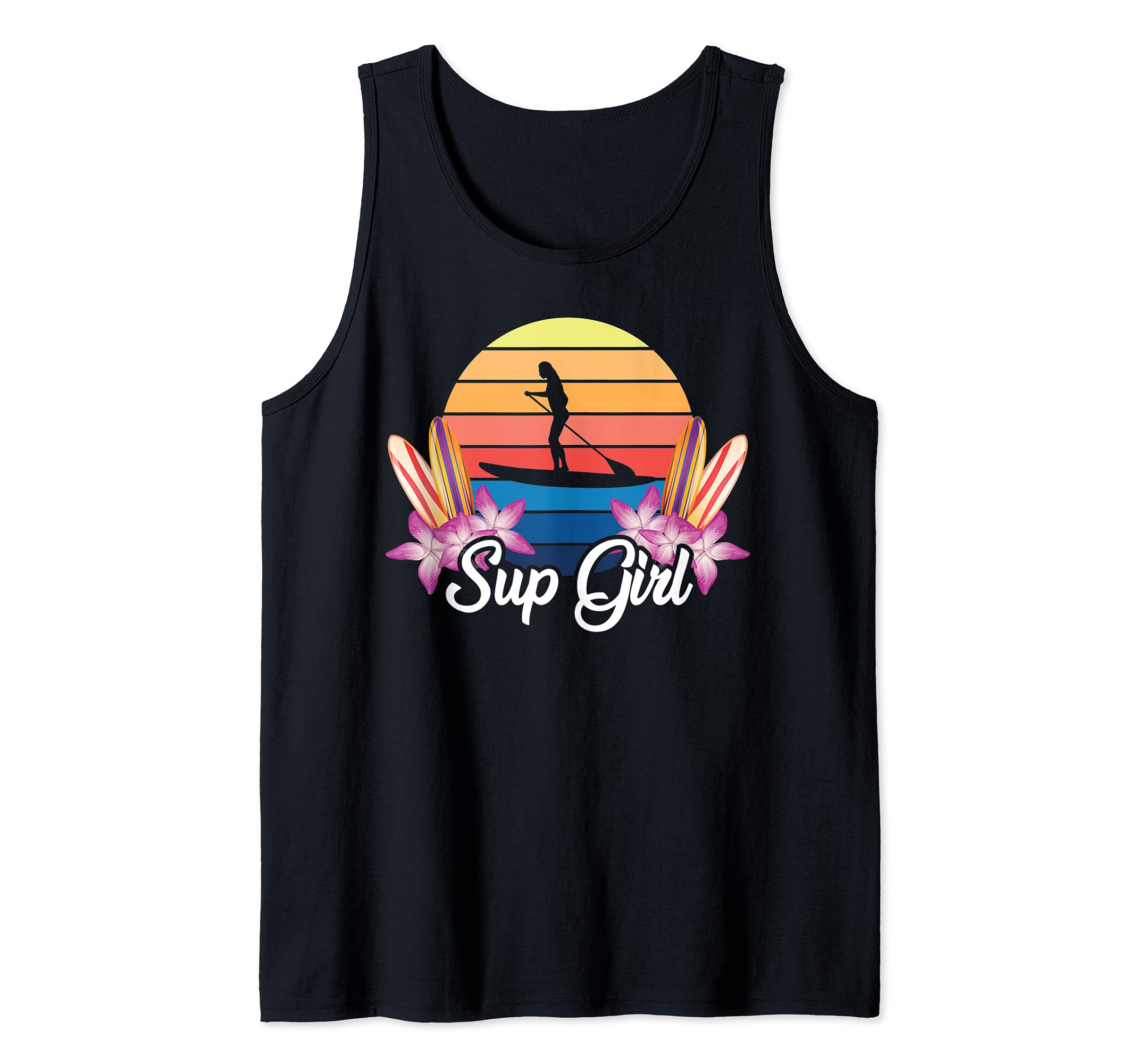 SUP Girl Paddleboarder Women Stand Up Paddling Tropical SUP Tank Top