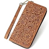 NIUCUNZH Long Men's Leather Wallet Zipper Embossed with Flower Print Biflold Wallet Checkbook Paper Money Women Photo Card Holders