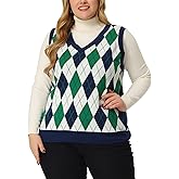Agnes Orinda Plus Size Sweater Vest for Women Plaid Cable Knit Sleeveless Pullover Crop Top Sweater Vests
