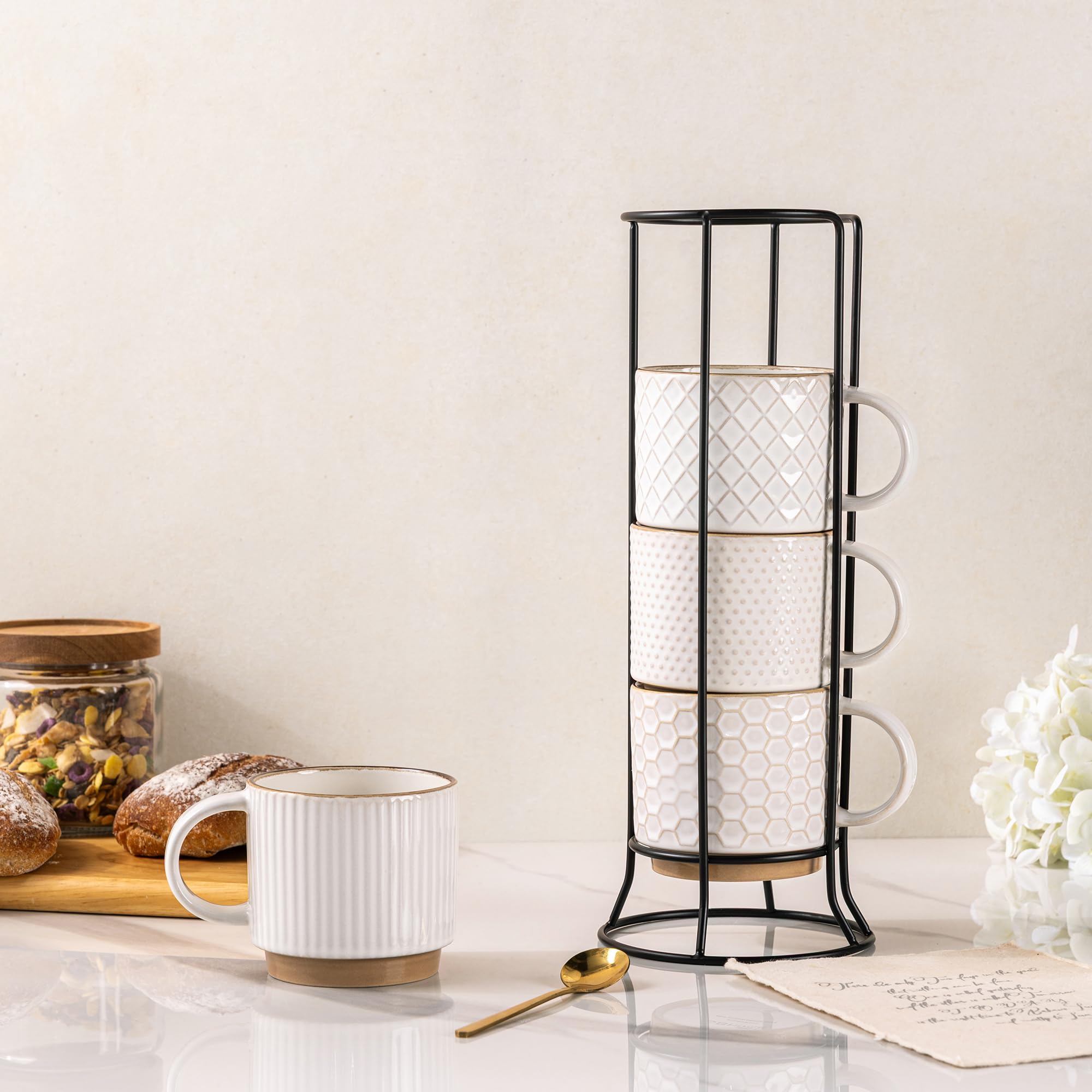 GBHOME 12OZ Stackable Coffee Mugs with