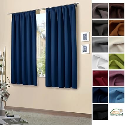 heimtexland 1 Paar Verdunklungsgardinen Kräuselband dunkelblau 175x135 Typ139