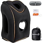 Sunany Travel Pillow, Upgraded Plane Pillow for Long Flights, Inflatable Neck Pillow Used for Airplanes,Cars,Buses,Trains,Office Napping with Eye Mask,Earplugs (Black)