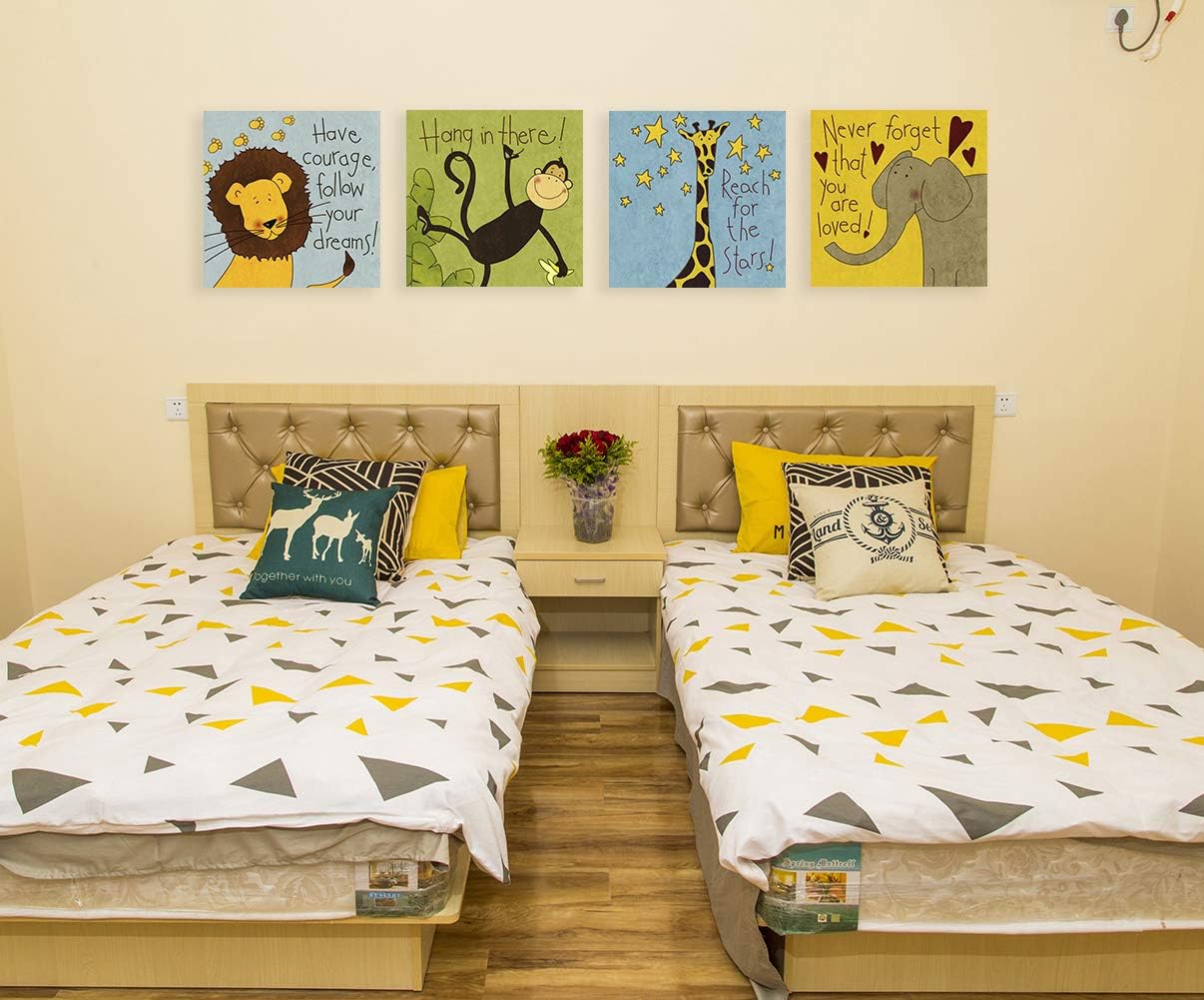 Biufo Safari Animals Wall Art Canvas Paintings Positive Quotes Woodland Print Pictures for Kids Baby Playroom Decor Artwork Gift, Framed 16x16 Inches: Posters & Prints
